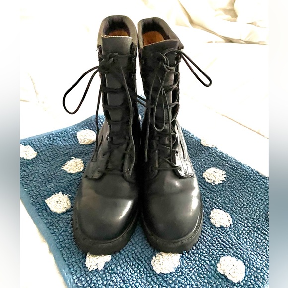 Vibram men’s size 9R black leather steel toe combat/work boots - Picture 2 of 7